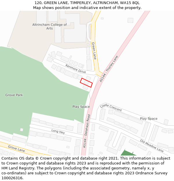 120, GREEN LANE, TIMPERLEY, ALTRINCHAM, WA15 8QL: Location map and indicative extent of plot