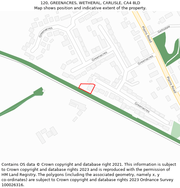 120, GREENACRES, WETHERAL, CARLISLE, CA4 8LD: Location map and indicative extent of plot