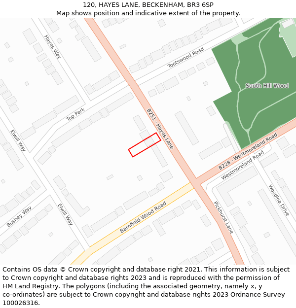 120, HAYES LANE, BECKENHAM, BR3 6SP: Location map and indicative extent of plot
