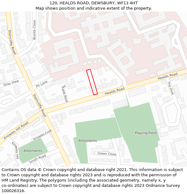 120, HEALDS ROAD, DEWSBURY, WF13 4HT: Location map and indicative extent of plot