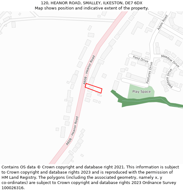 120, HEANOR ROAD, SMALLEY, ILKESTON, DE7 6DX: Location map and indicative extent of plot