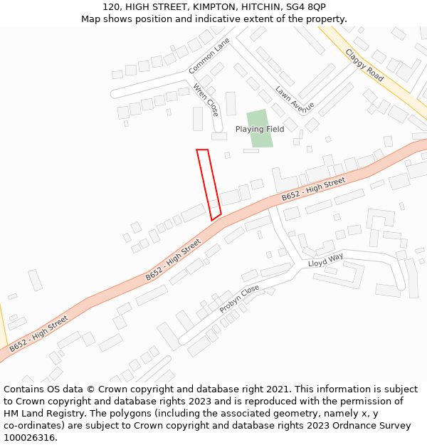 120, HIGH STREET, KIMPTON, HITCHIN, SG4 8QP: Location map and indicative extent of plot