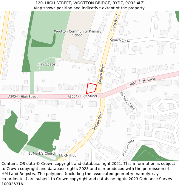120, HIGH STREET, WOOTTON BRIDGE, RYDE, PO33 4LZ: Location map and indicative extent of plot