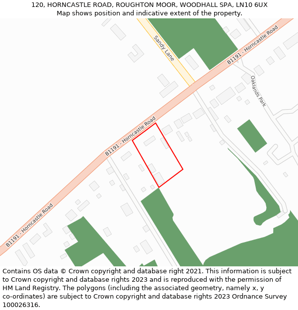 120, HORNCASTLE ROAD, ROUGHTON MOOR, WOODHALL SPA, LN10 6UX: Location map and indicative extent of plot