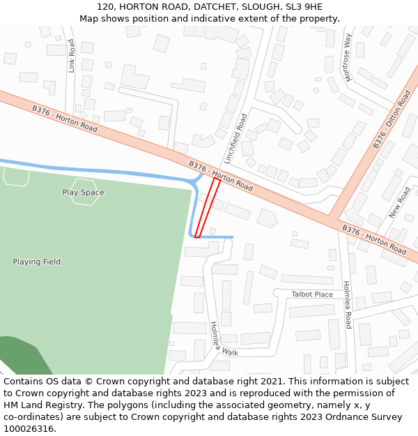 120, HORTON ROAD, DATCHET, SLOUGH, SL3 9HE: Location map and indicative extent of plot