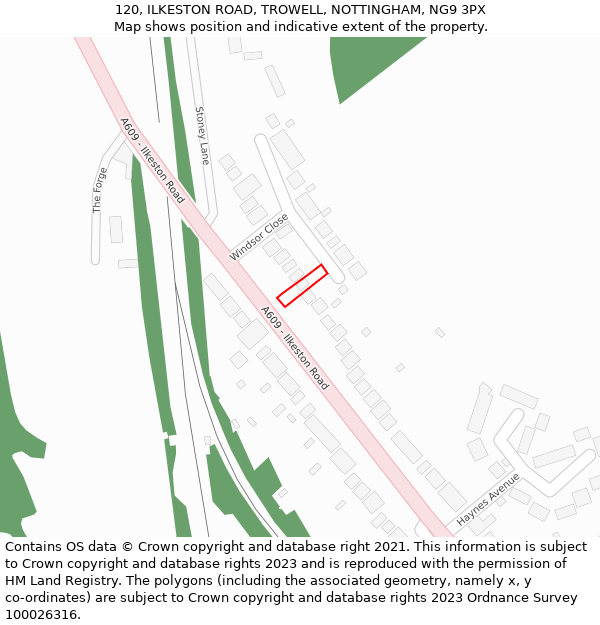 120, ILKESTON ROAD, TROWELL, NOTTINGHAM, NG9 3PX: Location map and indicative extent of plot