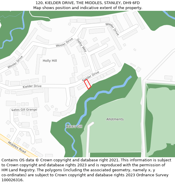 120, KIELDER DRIVE, THE MIDDLES, STANLEY, DH9 6FD: Location map and indicative extent of plot