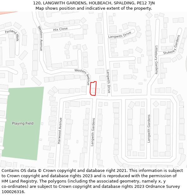 120, LANGWITH GARDENS, HOLBEACH, SPALDING, PE12 7JN: Location map and indicative extent of plot