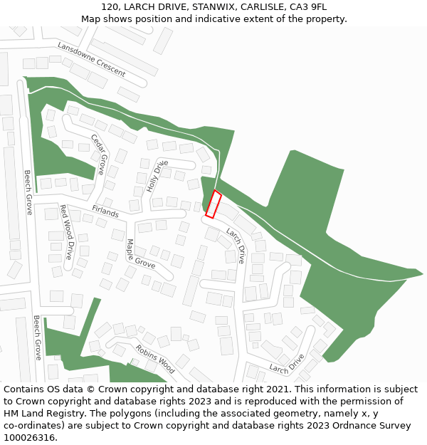 120, LARCH DRIVE, STANWIX, CARLISLE, CA3 9FL: Location map and indicative extent of plot