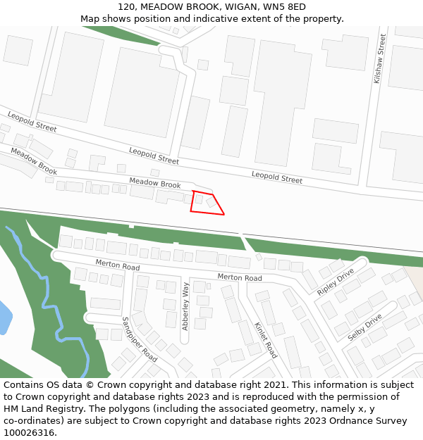 120, MEADOW BROOK, WIGAN, WN5 8ED: Location map and indicative extent of plot