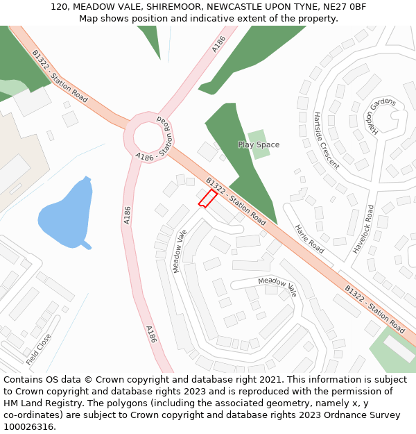 120, MEADOW VALE, SHIREMOOR, NEWCASTLE UPON TYNE, NE27 0BF: Location map and indicative extent of plot