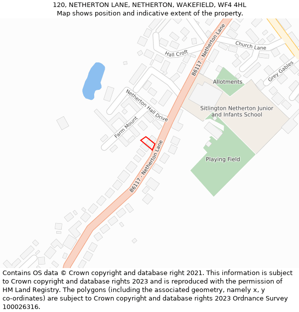 120, NETHERTON LANE, NETHERTON, WAKEFIELD, WF4 4HL: Location map and indicative extent of plot