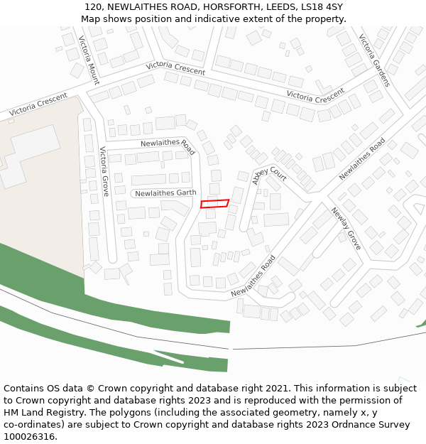 120, NEWLAITHES ROAD, HORSFORTH, LEEDS, LS18 4SY: Location map and indicative extent of plot