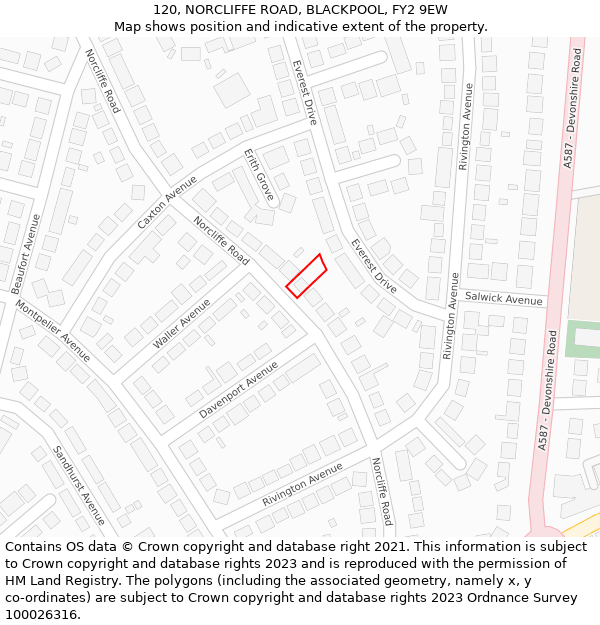 120, NORCLIFFE ROAD, BLACKPOOL, FY2 9EW: Location map and indicative extent of plot