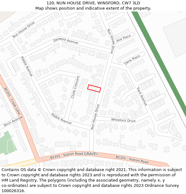 120, NUN HOUSE DRIVE, WINSFORD, CW7 3LD: Location map and indicative extent of plot