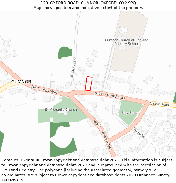 120, OXFORD ROAD, CUMNOR, OXFORD, OX2 9PQ: Location map and indicative extent of plot