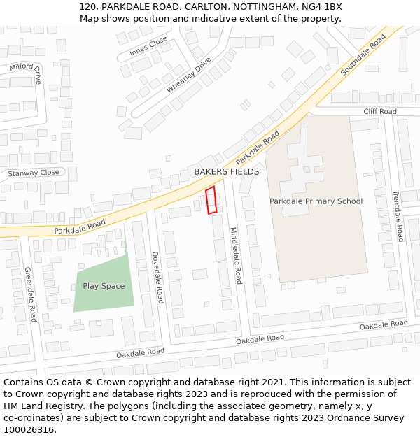 120, PARKDALE ROAD, CARLTON, NOTTINGHAM, NG4 1BX: Location map and indicative extent of plot