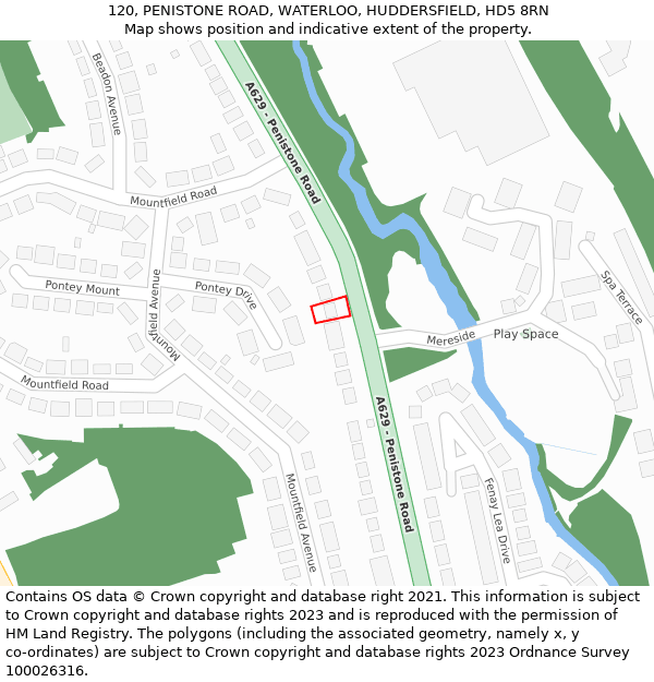 120, PENISTONE ROAD, WATERLOO, HUDDERSFIELD, HD5 8RN: Location map and indicative extent of plot