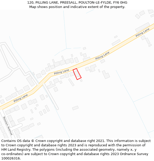 120, PILLING LANE, PREESALL, POULTON-LE-FYLDE, FY6 0HG: Location map and indicative extent of plot