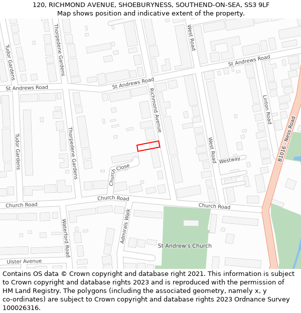 120, RICHMOND AVENUE, SHOEBURYNESS, SOUTHEND-ON-SEA, SS3 9LF: Location map and indicative extent of plot