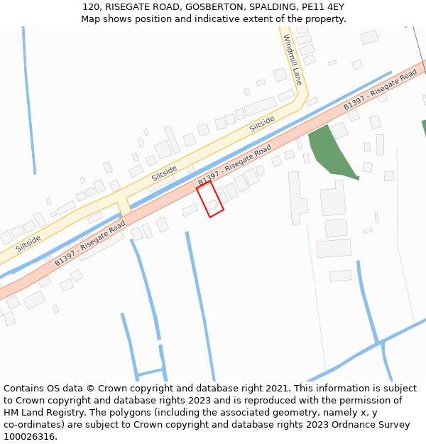 120, RISEGATE ROAD, GOSBERTON, SPALDING, PE11 4EY: Location map and indicative extent of plot