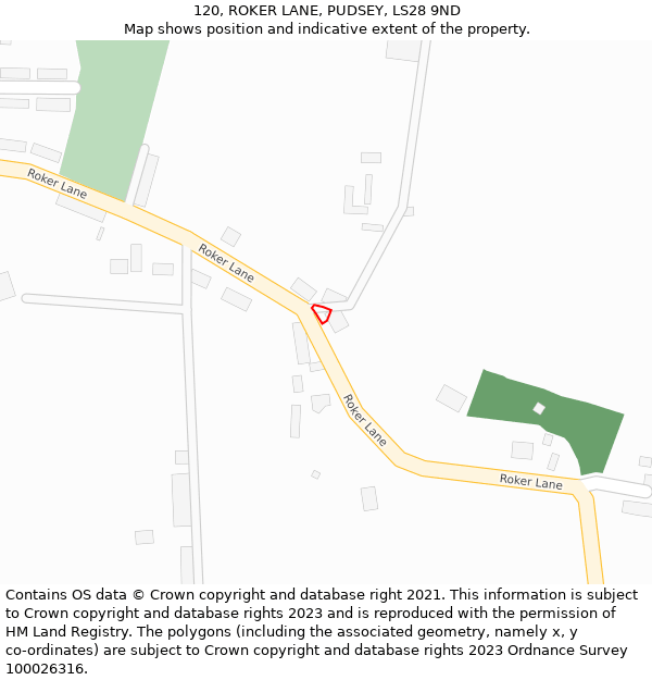 120, ROKER LANE, PUDSEY, LS28 9ND: Location map and indicative extent of plot