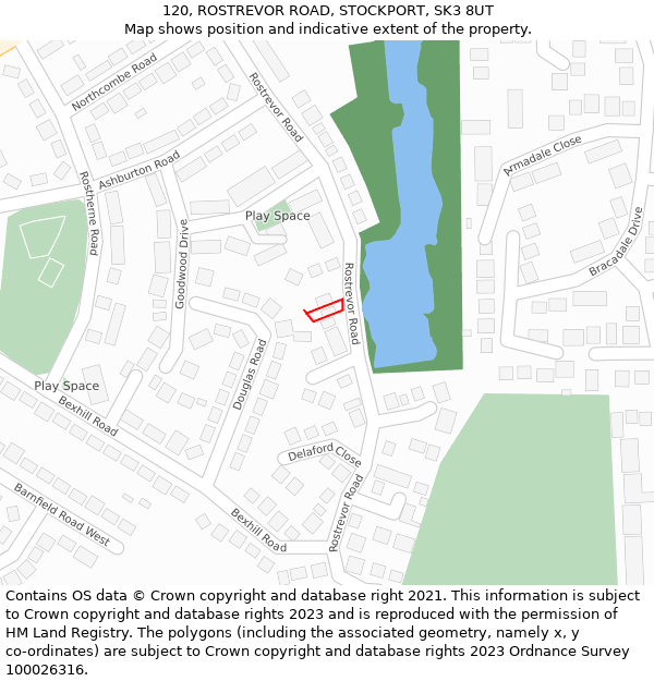 120, ROSTREVOR ROAD, STOCKPORT, SK3 8UT: Location map and indicative extent of plot