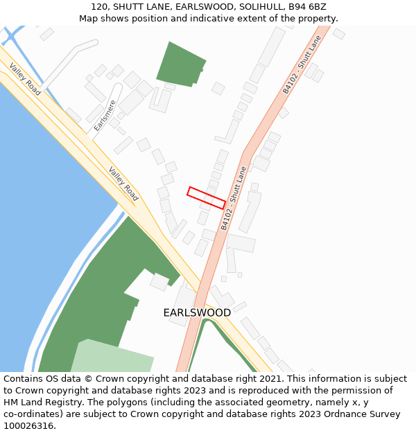 120, SHUTT LANE, EARLSWOOD, SOLIHULL, B94 6BZ: Location map and indicative extent of plot