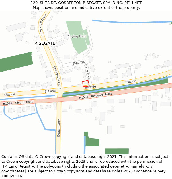 120, SILTSIDE, GOSBERTON RISEGATE, SPALDING, PE11 4ET: Location map and indicative extent of plot