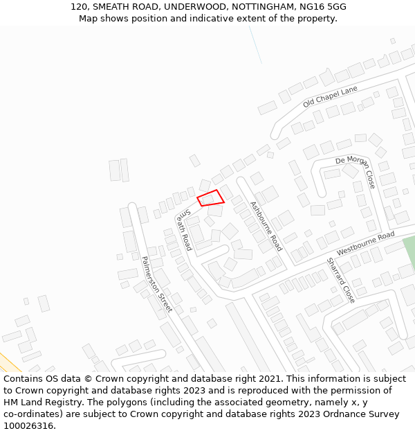 120, SMEATH ROAD, UNDERWOOD, NOTTINGHAM, NG16 5GG: Location map and indicative extent of plot