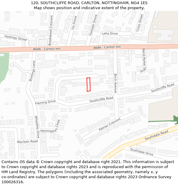 120, SOUTHCLIFFE ROAD, CARLTON, NOTTINGHAM, NG4 1ES: Location map and indicative extent of plot