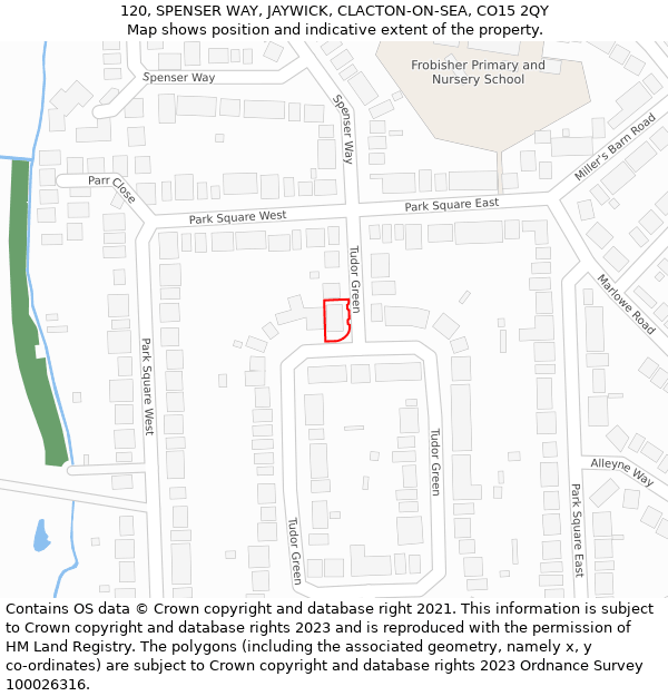 120, SPENSER WAY, JAYWICK, CLACTON-ON-SEA, CO15 2QY: Location map and indicative extent of plot