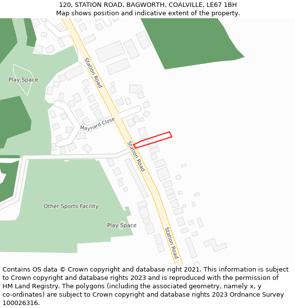 120, STATION ROAD, BAGWORTH, COALVILLE, LE67 1BH: Location map and indicative extent of plot