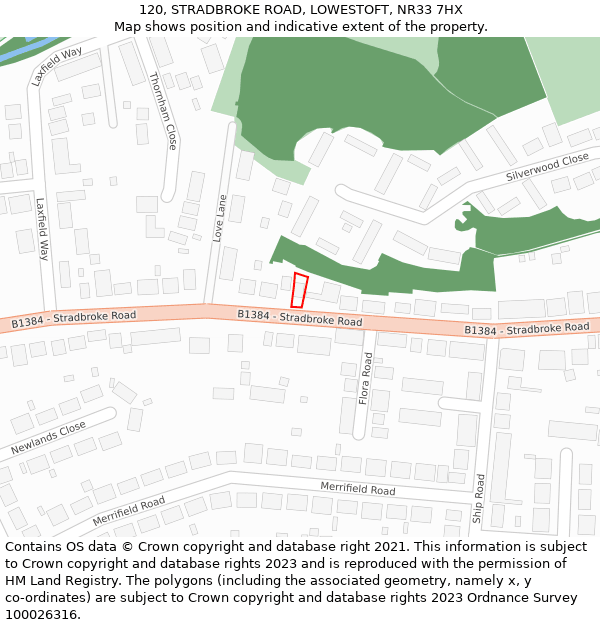 120, STRADBROKE ROAD, LOWESTOFT, NR33 7HX: Location map and indicative extent of plot