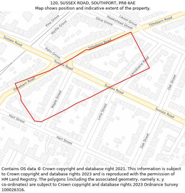 120, SUSSEX ROAD, SOUTHPORT, PR8 6AE: Location map and indicative extent of plot