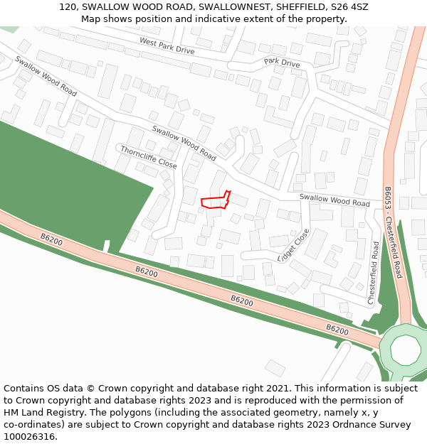 120, SWALLOW WOOD ROAD, SWALLOWNEST, SHEFFIELD, S26 4SZ: Location map and indicative extent of plot
