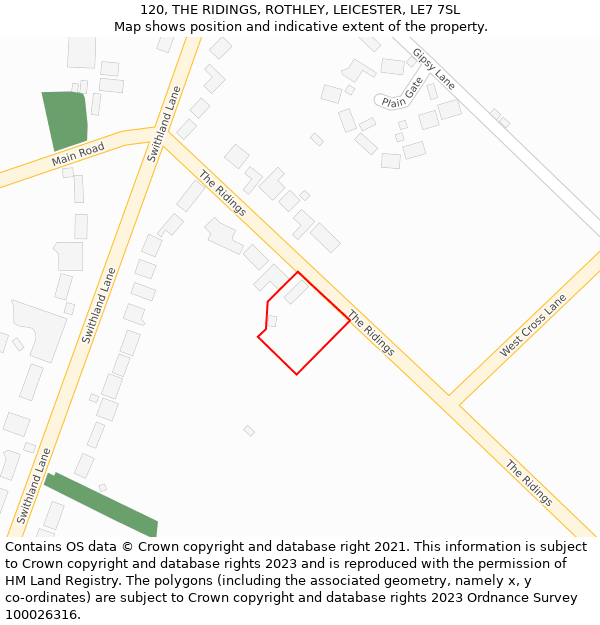 120, THE RIDINGS, ROTHLEY, LEICESTER, LE7 7SL: Location map and indicative extent of plot