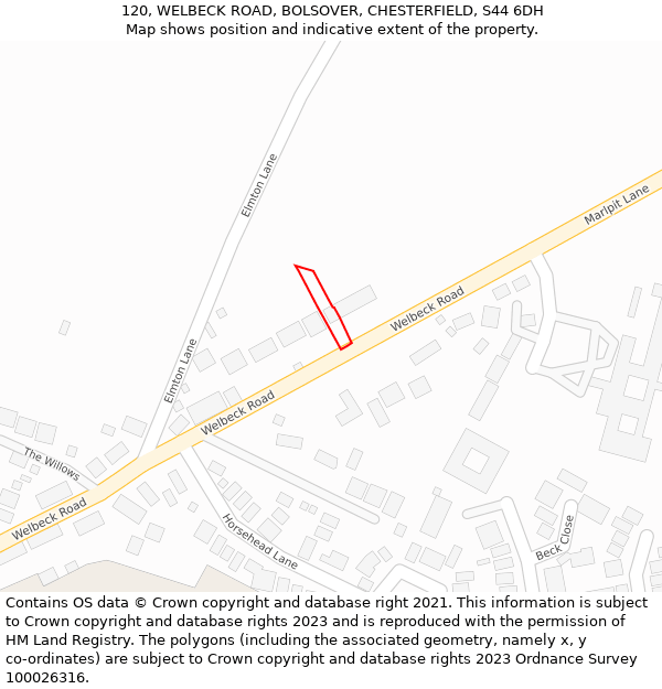 120, WELBECK ROAD, BOLSOVER, CHESTERFIELD, S44 6DH: Location map and indicative extent of plot