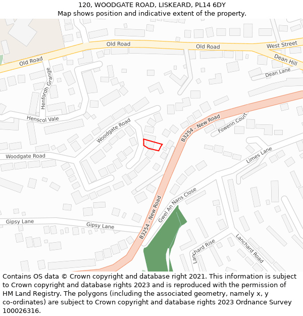 120, WOODGATE ROAD, LISKEARD, PL14 6DY: Location map and indicative extent of plot