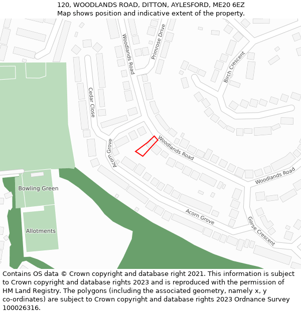 120, WOODLANDS ROAD, DITTON, AYLESFORD, ME20 6EZ: Location map and indicative extent of plot