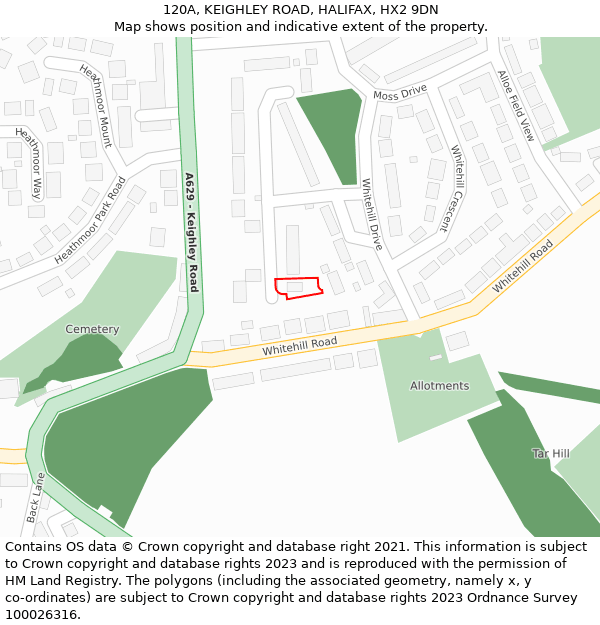 120A, KEIGHLEY ROAD, HALIFAX, HX2 9DN: Location map and indicative extent of plot