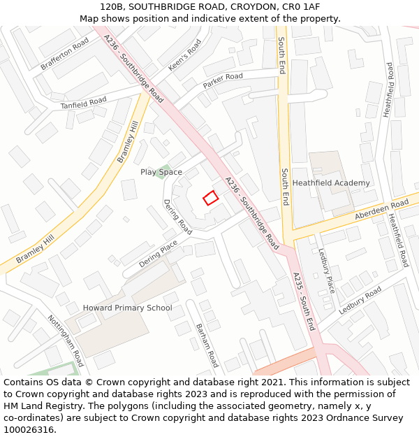 120B, SOUTHBRIDGE ROAD, CROYDON, CR0 1AF: Location map and indicative extent of plot