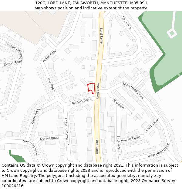 120C, LORD LANE, FAILSWORTH, MANCHESTER, M35 0SH: Location map and indicative extent of plot