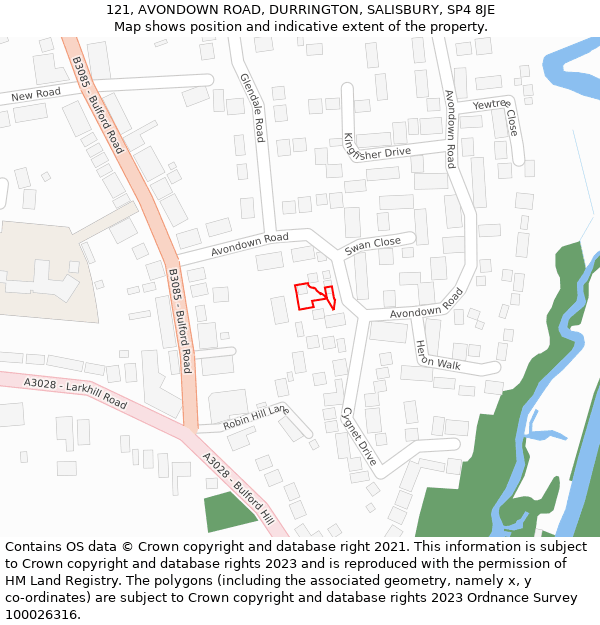121, AVONDOWN ROAD, DURRINGTON, SALISBURY, SP4 8JE: Location map and indicative extent of plot