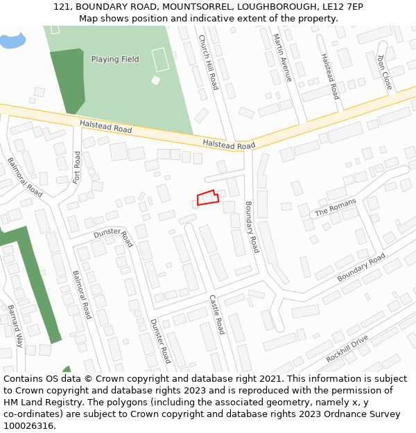 121, BOUNDARY ROAD, MOUNTSORREL, LOUGHBOROUGH, LE12 7EP: Location map and indicative extent of plot