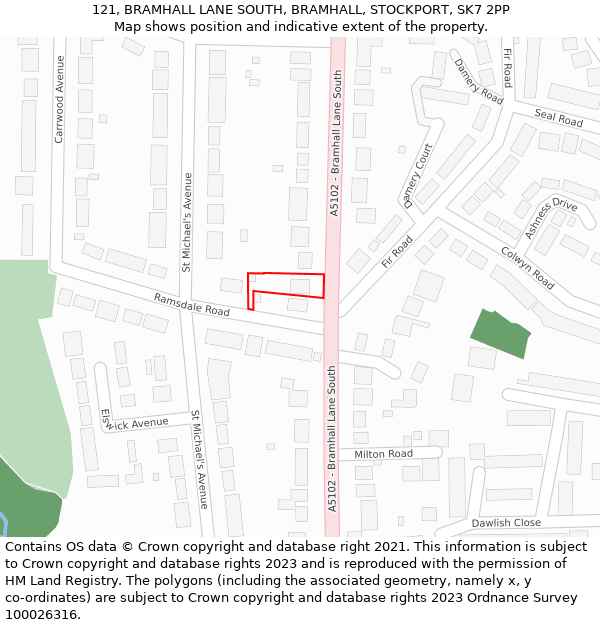 121, BRAMHALL LANE SOUTH, BRAMHALL, STOCKPORT, SK7 2PP: Location map and indicative extent of plot