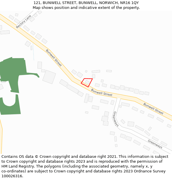 121, BUNWELL STREET, BUNWELL, NORWICH, NR16 1QY: Location map and indicative extent of plot