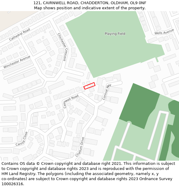121, CAIRNWELL ROAD, CHADDERTON, OLDHAM, OL9 0NF: Location map and indicative extent of plot