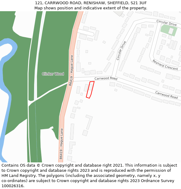 121, CARRWOOD ROAD, RENISHAW, SHEFFIELD, S21 3UF: Location map and indicative extent of plot