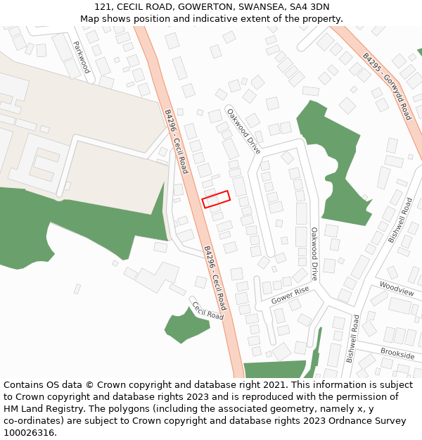 121, CECIL ROAD, GOWERTON, SWANSEA, SA4 3DN: Location map and indicative extent of plot